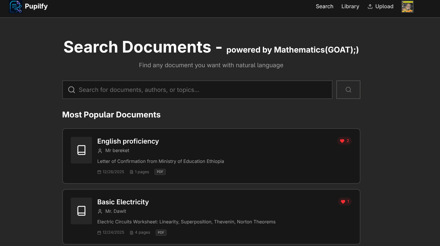 Pupilfy homepage screenshot